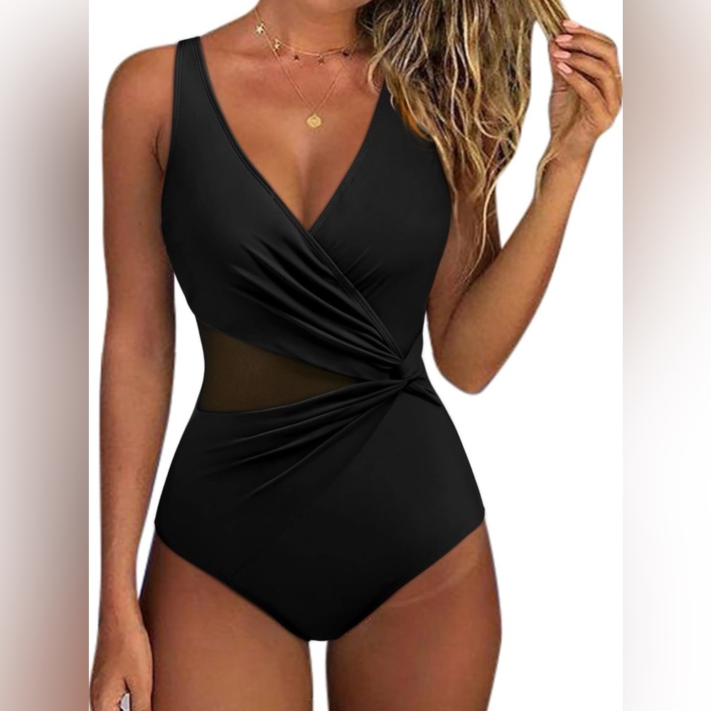 SUUKSESS Women Sexy Mesh Tummy Control One Piece Swimsuit Push Up Bathing Suit